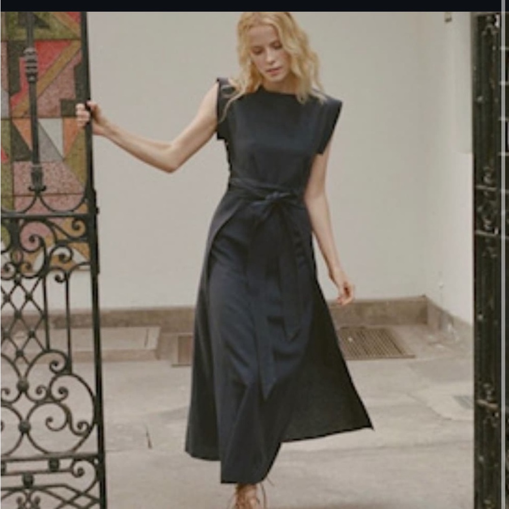 RARE Black Raw Silk Ash Dress from Doen